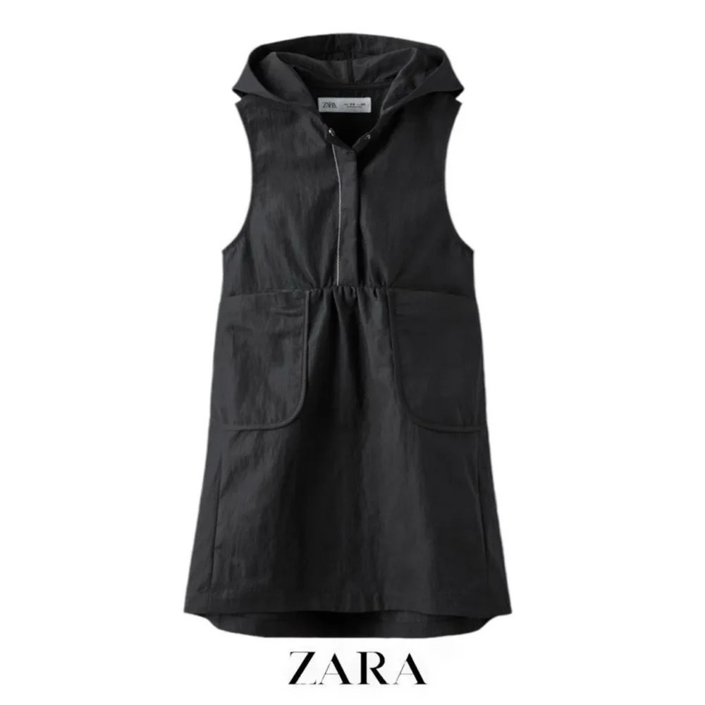 Zara Black Hooded Sleeveless Dress